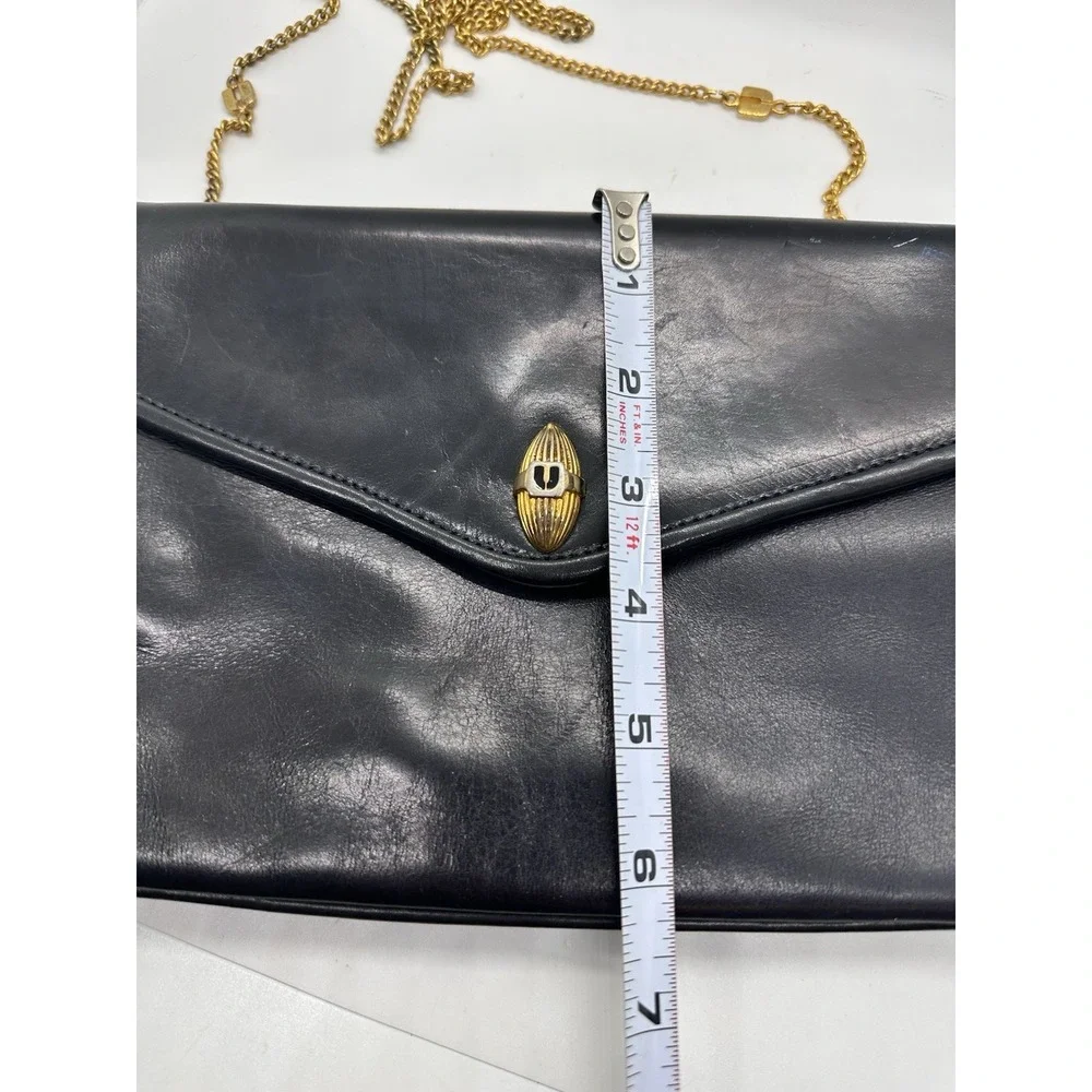 Vintage Emanuel‎ Ungaro Black Leather Chain Shoulder Bag Gold Logo Italy